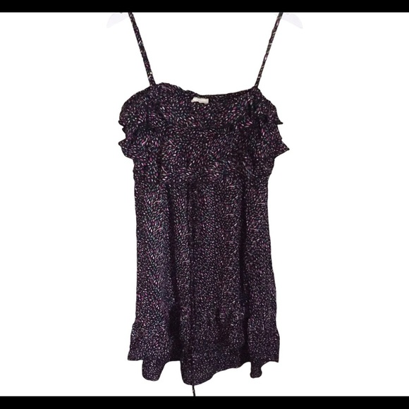 NWT STUDIO SPA Confetti Print Sleeveless Dress W Tiered Ruffle Overlay Black L - Picture 10 of 12